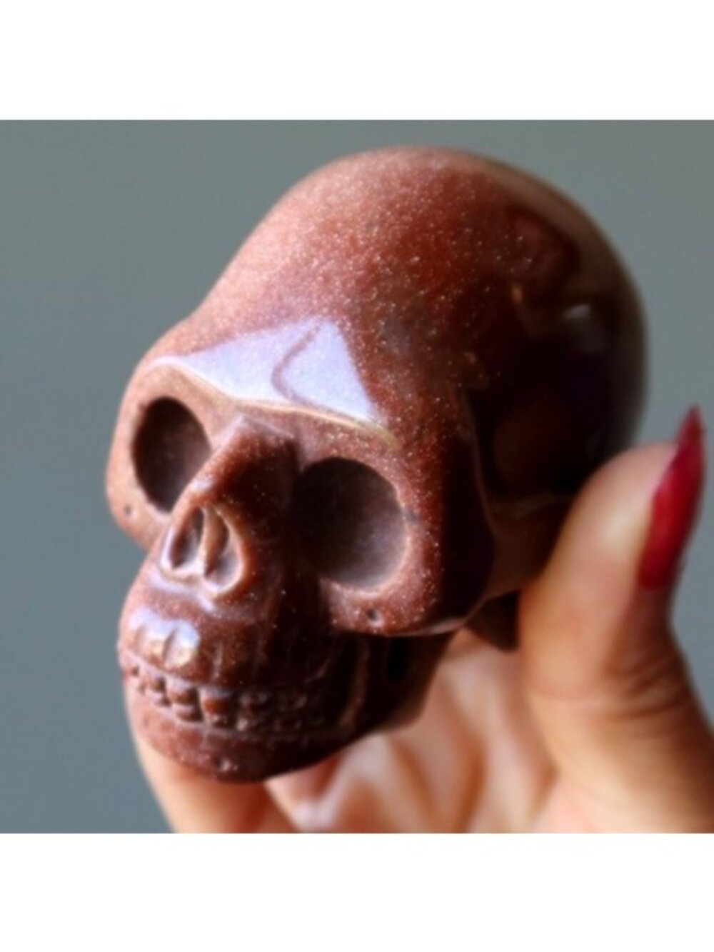 Goldstone Crystal Skull 3" Sparkling Brown Hand-Carved Gothic Altar Decor